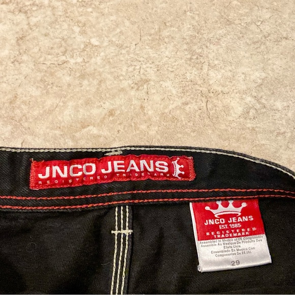 Vintage Y2K 90s JNCO Black Crown Logo Baggy Denim Shorts Size 29 Skater Grunge - Picture 5 of 13